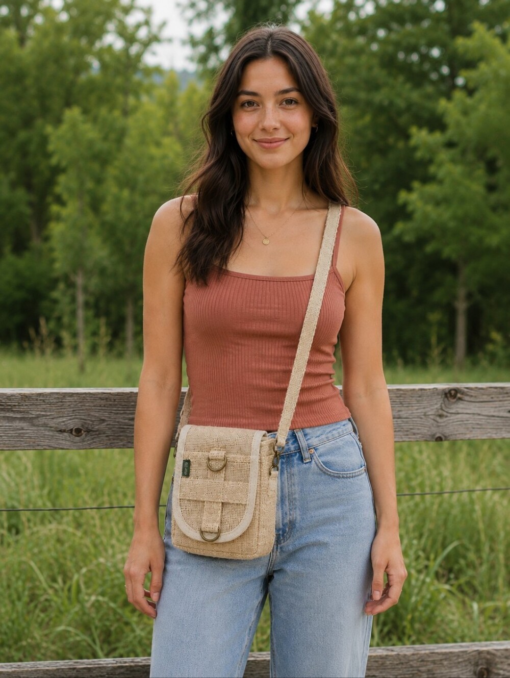 Hempz Natural Beige Hemp Crossbody Bag